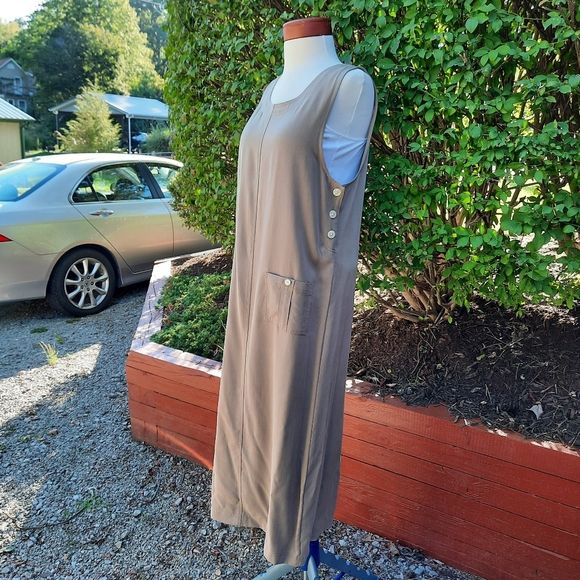 Talbots Vintage 90's Overalls Jumper Pocket Dress Tencel Lyocell Maxi Tan - Picture 2 of 10
